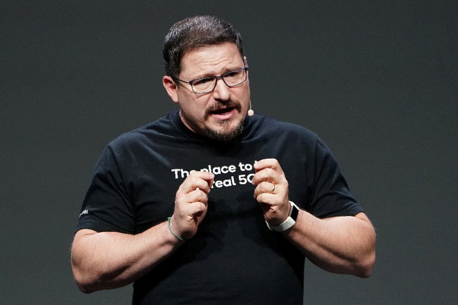 Cristiano Amon, CEO of Qualcomm, speaking on stage